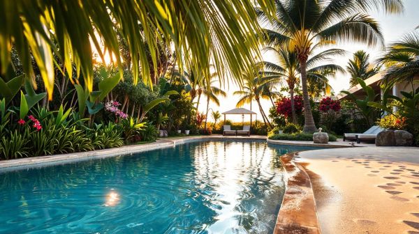 Idées inspirantes pour un jardin avec piscine et plage intégrée